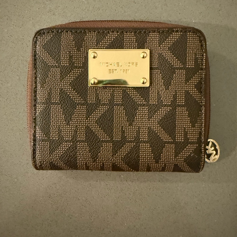 Michael Kors Dark Brown Wallet with Gold Logo Medium sized